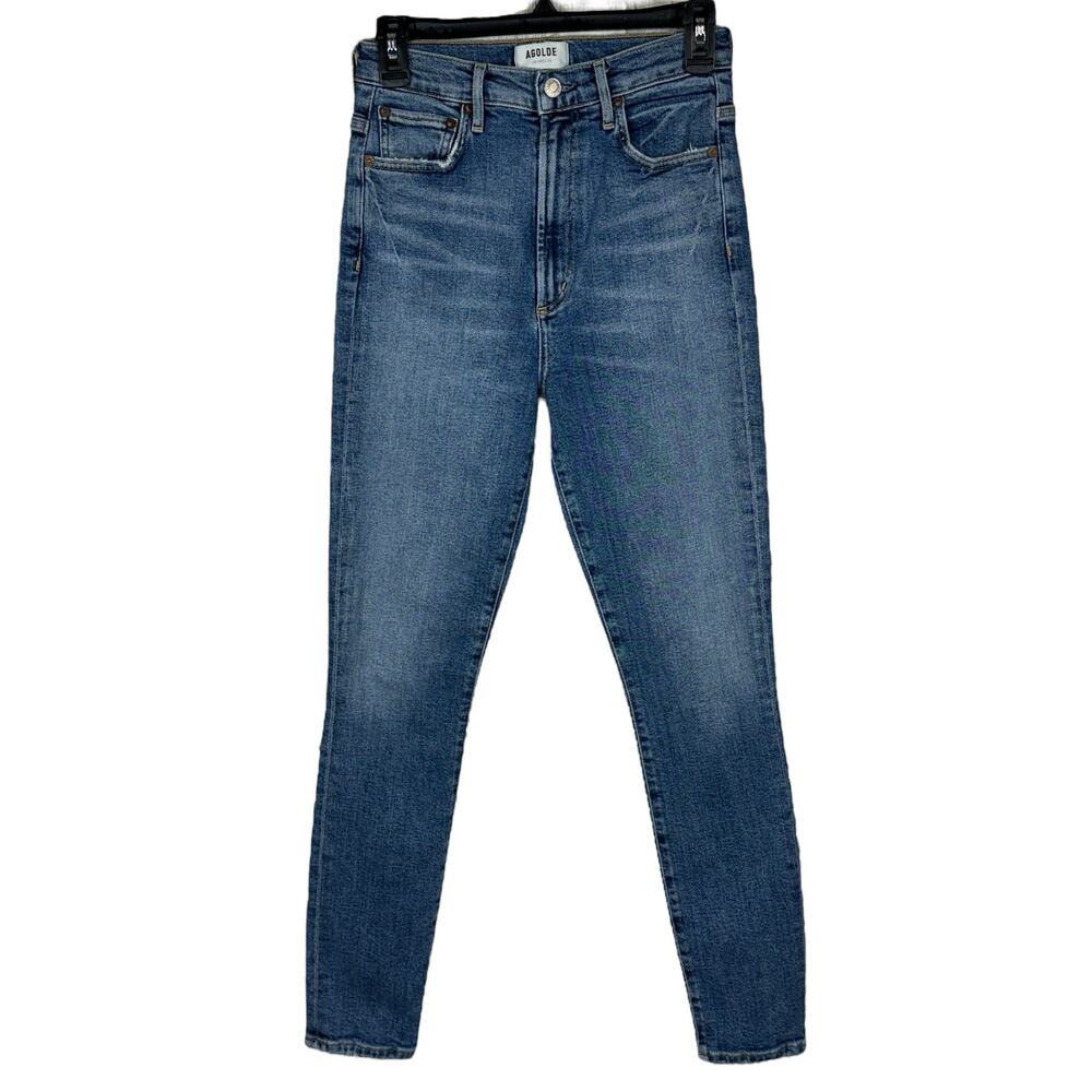 AGOLDE SZ 26 Pinch Waist Skinny Jeans Zip-Fly Hi-Rise Distressed Stretch Blue